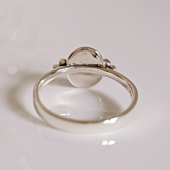 Sterling Silver Blue Opal Ring, Beaded Lab Opal Ring, Bali Opal Ring, Beaded - Picture 3 of 6